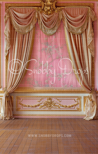 Pink and Gold Room Backdrop Sweep-Fabric Photography Backdrop-Snobby Drops Fabric Backdrops for Photography, Exclusive Designs by Tara Mapes Photography, Enchanted Eye Creations by Tara Mapes, photography backgrounds, photography backdrops, fast shipping, US backdrops, cheap photography backdrops