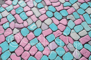 Pink and Teal Cobblestone Fabric Floor-Fabric Floor-Snobby Drops Fabric Backdrops for Photography, Exclusive Designs by Tara Mapes Photography, Enchanted Eye Creations by Tara Mapes, photography backgrounds, photography backdrops, fast shipping, US backdrops, cheap photography backdrops