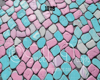 Pink and Teal Cobblestone Fabric or Rubber Backed Floor-Floor-Snobby Drops Fabric Backdrops for Photography, Exclusive Designs by Tara Mapes Photography, Enchanted Eye Creations by Tara Mapes, photography backgrounds, photography backdrops, fast shipping, US backdrops, cheap photography backdrops