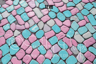 Pink and Teal Cobblestone Fabric or Rubber Backed Floor-Floor-Snobby Drops Fabric Backdrops for Photography, Exclusive Designs by Tara Mapes Photography, Enchanted Eye Creations by Tara Mapes, photography backgrounds, photography backdrops, fast shipping, US backdrops, cheap photography backdrops