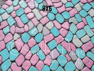 Pink and Teal Cobblestone Fabric or Rubber Backed Floor-Floor-Snobby Drops Fabric Backdrops for Photography, Exclusive Designs by Tara Mapes Photography, Enchanted Eye Creations by Tara Mapes, photography backgrounds, photography backdrops, fast shipping, US backdrops, cheap photography backdrops