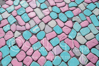 Pink and Teal Cobblestone Floor-Floor-Snobby Drops Fabric Backdrops for Photography, Exclusive Designs by Tara Mapes Photography, Enchanted Eye Creations by Tara Mapes, photography backgrounds, photography backdrops, fast shipping, US backdrops, cheap photography backdrops