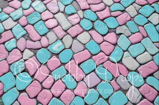 Pink and Teal Cobblestone Fabric or Rubber Backed Floor-Floor-Snobby Drops Fabric Backdrops for Photography, Exclusive Designs by Tara Mapes Photography, Enchanted Eye Creations by Tara Mapes, photography backgrounds, photography backdrops, fast shipping, US backdrops, cheap photography backdrops