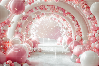 Pink Balloon Arch Backdrop-Fabric Photography Backdrop-Snobby Drops Fabric Backdrops for Photography, Exclusive Designs by Tara Mapes Photography, Enchanted Eye Creations by Tara Mapes, photography backgrounds, photography backdrops, fast shipping, US backdrops, cheap photography backdrops