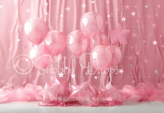 Pink Balloons and Stars Fabric Backdrop-Fabric Photography Backdrop-Snobby Drops Fabric Backdrops for Photography, Exclusive Designs by Tara Mapes Photography, Enchanted Eye Creations by Tara Mapes, photography backgrounds, photography backdrops, fast shipping, US backdrops, cheap photography backdrops