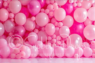 Pink Balloons on Wall Fabric Backdrop-Fabric Photography Backdrop-Snobby Drops Fabric Backdrops for Photography, Exclusive Designs by Tara Mapes Photography, Enchanted Eye Creations by Tara Mapes, photography backgrounds, photography backdrops, fast shipping, US backdrops, cheap photography backdrops