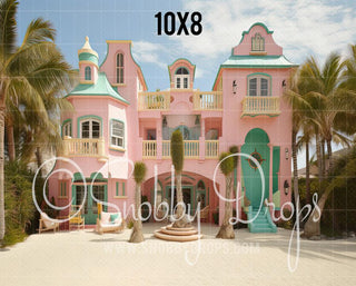 Pink Beach Doll Dreamhouse Fabric Backdrop-Fabric Photography Backdrop-Snobby Drops Fabric Backdrops for Photography, Exclusive Designs by Tara Mapes Photography, Enchanted Eye Creations by Tara Mapes, photography backgrounds, photography backdrops, fast shipping, US backdrops, cheap photography backdrops