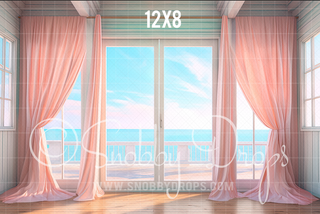 Pink Beach Window Fabric Backdrop-Fabric Photography Backdrop-Snobby Drops Fabric Backdrops for Photography, Exclusive Designs by Tara Mapes Photography, Enchanted Eye Creations by Tara Mapes, photography backgrounds, photography backdrops, fast shipping, US backdrops, cheap photography backdrops