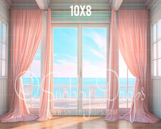 Pink Beach Window Fabric Backdrop-Fabric Photography Backdrop-Snobby Drops Fabric Backdrops for Photography, Exclusive Designs by Tara Mapes Photography, Enchanted Eye Creations by Tara Mapes, photography backgrounds, photography backdrops, fast shipping, US backdrops, cheap photography backdrops