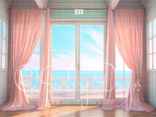 Pink Beach Window Fabric Backdrop-Fabric Photography Backdrop-Snobby Drops Fabric Backdrops for Photography, Exclusive Designs by Tara Mapes Photography, Enchanted Eye Creations by Tara Mapes, photography backgrounds, photography backdrops, fast shipping, US backdrops, cheap photography backdrops