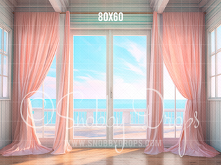 Pink Beach Window Fabric Backdrop-Fabric Photography Backdrop-Snobby Drops Fabric Backdrops for Photography, Exclusive Designs by Tara Mapes Photography, Enchanted Eye Creations by Tara Mapes, photography backgrounds, photography backdrops, fast shipping, US backdrops, cheap photography backdrops