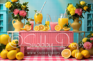 Pink & Blue Lemonade Stand Fabric Backdrop-Fabric Photography Backdrop-Snobby Drops Fabric Backdrops for Photography, Exclusive Designs by Tara Mapes Photography, Enchanted Eye Creations by Tara Mapes, photography backgrounds, photography backdrops, fast shipping, US backdrops, cheap photography backdrops