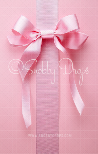 Pink Bow and Ribbon Fabric Backdrop Sweep-Fabric Photography Sweep-Snobby Drops Fabric Backdrops for Photography, Exclusive Designs by Tara Mapes Photography, Enchanted Eye Creations by Tara Mapes, photography backgrounds, photography backdrops, fast shipping, US backdrops, cheap photography backdrops