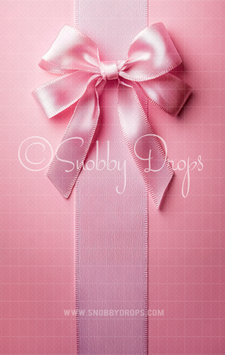 Pink Bow and Ribbon Fabric Backdrop Sweep-Fabric Photography Sweep-Snobby Drops Fabric Backdrops for Photography, Exclusive Designs by Tara Mapes Photography, Enchanted Eye Creations by Tara Mapes, photography backgrounds, photography backdrops, fast shipping, US backdrops, cheap photography backdrops