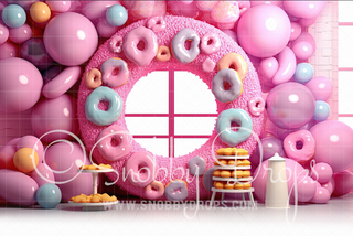 Pink Cakes and Donuts Cake Smash Backdrop-Fabric Photography Backdrop-Snobby Drops Fabric Backdrops for Photography, Exclusive Designs by Tara Mapes Photography, Enchanted Eye Creations by Tara Mapes, photography backgrounds, photography backdrops, fast shipping, US backdrops, cheap photography backdrops