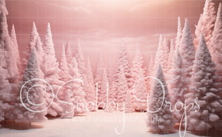 Pink Christmas Pines Fabric Backdrop-Fabric Photography Backdrop-Snobby Drops Fabric Backdrops for Photography, Exclusive Designs by Tara Mapes Photography, Enchanted Eye Creations by Tara Mapes, photography backgrounds, photography backdrops, fast shipping, US backdrops, cheap photography backdrops