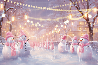 Pink Christmas Snowmen Fabric Backdrop-Fabric Photography Backdrop-Snobby Drops Fabric Backdrops for Photography, Exclusive Designs by Tara Mapes Photography, Enchanted Eye Creations by Tara Mapes, photography backgrounds, photography backdrops, fast shipping, US backdrops, cheap photography backdrops