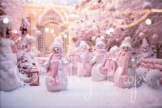 Pink Christmas Snowmen Fabric Backdrop-Fabric Photography Backdrop-Snobby Drops Fabric Backdrops for Photography, Exclusive Designs by Tara Mapes Photography, Enchanted Eye Creations by Tara Mapes, photography backgrounds, photography backdrops, fast shipping, US backdrops, cheap photography backdrops