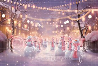 Pink Christmas Snowmen Fabric Backdrop-Fabric Photography Backdrop-Snobby Drops Fabric Backdrops for Photography, Exclusive Designs by Tara Mapes Photography, Enchanted Eye Creations by Tara Mapes, photography backgrounds, photography backdrops, fast shipping, US backdrops, cheap photography backdrops