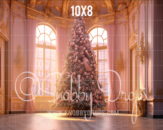 Pink Christmas Tree Room Fabric Backdrop-Fabric Photography Backdrop-Snobby Drops Fabric Backdrops for Photography, Exclusive Designs by Tara Mapes Photography, Enchanted Eye Creations by Tara Mapes, photography backgrounds, photography backdrops, fast shipping, US backdrops, cheap photography backdrops