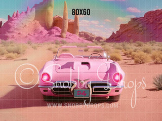 Pink Doll Car in Desert Fabric Backdrop-Fabric Photography Backdrop-Snobby Drops Fabric Backdrops for Photography, Exclusive Designs by Tara Mapes Photography, Enchanted Eye Creations by Tara Mapes, photography backgrounds, photography backdrops, fast shipping, US backdrops, cheap photography backdrops