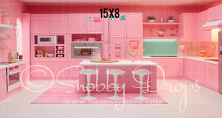 Pink Doll Kitchen Fabric Backdrop 2-Fabric Photography Backdrop-Snobby Drops Fabric Backdrops for Photography, Exclusive Designs by Tara Mapes Photography, Enchanted Eye Creations by Tara Mapes, photography backgrounds, photography backdrops, fast shipping, US backdrops, cheap photography backdrops