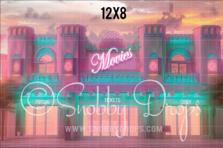 Pink Doll Movie Theater Fabric Backdrop-Fabric Photography Backdrop-Snobby Drops Fabric Backdrops for Photography, Exclusive Designs by Tara Mapes Photography, Enchanted Eye Creations by Tara Mapes, photography backgrounds, photography backdrops, fast shipping, US backdrops, cheap photography backdrops