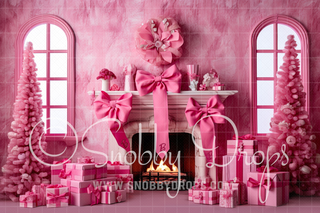 Pink Dollhouse Christmas 3 Piece Room Set-Photography Backdrop 3P Room Set-Snobby Drops Fabric Backdrops for Photography, Exclusive Designs by Tara Mapes Photography, Enchanted Eye Creations by Tara Mapes, photography backgrounds, photography backdrops, fast shipping, US backdrops, cheap photography backdrops