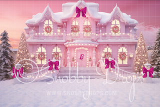 Pink Dollhouse Christmas Dreamhouse Mansion 3 Piece Room Set-Photography Backdrop 3P Room Set-Snobby Drops Fabric Backdrops for Photography, Exclusive Designs by Tara Mapes Photography, Enchanted Eye Creations by Tara Mapes, photography backgrounds, photography backdrops, fast shipping, US backdrops, cheap photography backdrops