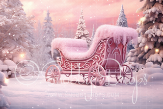 Pink Dollhouse Christmas Sleigh Fabric Backdrop-Fabric Photography Backdrop-Snobby Drops Fabric Backdrops for Photography, Exclusive Designs by Tara Mapes Photography, Enchanted Eye Creations by Tara Mapes, photography backgrounds, photography backdrops, fast shipping, US backdrops, cheap photography backdrops