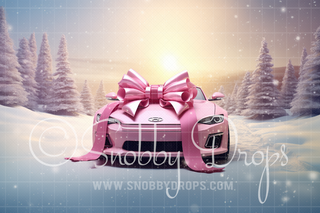 Pink Dollhouse Christmas Sport Car Fabric Backdrop-Fabric Photography Backdrop-Snobby Drops Fabric Backdrops for Photography, Exclusive Designs by Tara Mapes Photography, Enchanted Eye Creations by Tara Mapes, photography backgrounds, photography backdrops, fast shipping, US backdrops, cheap photography backdrops