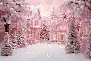 Pink Dollhouse Dreamhouse Christmas Home Fabric Backdrop-Fabric Photography Backdrop-Snobby Drops Fabric Backdrops for Photography, Exclusive Designs by Tara Mapes Photography, Enchanted Eye Creations by Tara Mapes, photography backgrounds, photography backdrops, fast shipping, US backdrops, cheap photography backdrops