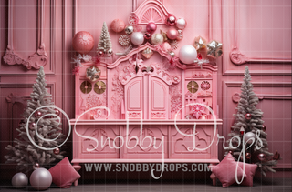 Pink Dollhouse Headboard Fabric Backdrop-Fabric Photography Backdrop-Snobby Drops Fabric Backdrops for Photography, Exclusive Designs by Tara Mapes Photography, Enchanted Eye Creations by Tara Mapes, photography backgrounds, photography backdrops, fast shipping, US backdrops, cheap photography backdrops