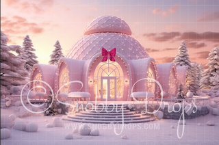 Pink Dollhouse Igloo Fabric Backdrop-Fabric Photography Backdrop-Snobby Drops Fabric Backdrops for Photography, Exclusive Designs by Tara Mapes Photography, Enchanted Eye Creations by Tara Mapes, photography backgrounds, photography backdrops, fast shipping, US backdrops, cheap photography backdrops