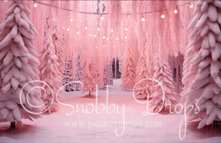 Pink Dollhouse Pine Trees Fabric Backdrop-Fabric Photography Backdrop-Snobby Drops Fabric Backdrops for Photography, Exclusive Designs by Tara Mapes Photography, Enchanted Eye Creations by Tara Mapes, photography backgrounds, photography backdrops, fast shipping, US backdrops, cheap photography backdrops