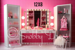 Pink Dollhouse Vanity Fabric Backdrop-Fabric Photography Backdrop-Snobby Drops Fabric Backdrops for Photography, Exclusive Designs by Tara Mapes Photography, Enchanted Eye Creations by Tara Mapes, photography backgrounds, photography backdrops, fast shipping, US backdrops, cheap photography backdrops