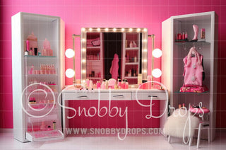 Pink Dollhouse Vanity Fabric Backdrop-Fabric Photography Backdrop-Snobby Drops Fabric Backdrops for Photography, Exclusive Designs by Tara Mapes Photography, Enchanted Eye Creations by Tara Mapes, photography backgrounds, photography backdrops, fast shipping, US backdrops, cheap photography backdrops