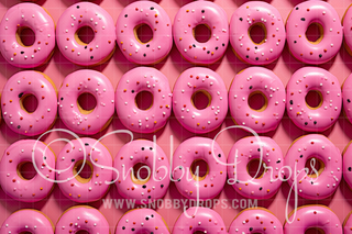 Pink Donuts Fabric Tot Drop-Fabric Photography Tot Drop-Snobby Drops Fabric Backdrops for Photography, Exclusive Designs by Tara Mapes Photography, Enchanted Eye Creations by Tara Mapes, photography backgrounds, photography backdrops, fast shipping, US backdrops, cheap photography backdrops