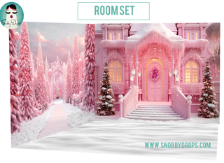 Pink Dreamhouse Christmas 3 Piece Room Set-Photography Backdrop 3P Room Set-Snobby Drops Fabric Backdrops for Photography, Exclusive Designs by Tara Mapes Photography, Enchanted Eye Creations by Tara Mapes, photography backgrounds, photography backdrops, fast shipping, US backdrops, cheap photography backdrops