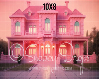 Pink Dreamhouse Mansion Fabric Backdrop-Fabric Photography Backdrop-Snobby Drops Fabric Backdrops for Photography, Exclusive Designs by Tara Mapes Photography, Enchanted Eye Creations by Tara Mapes, photography backgrounds, photography backdrops, fast shipping, US backdrops, cheap photography backdrops