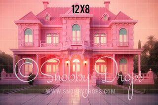 Pink Dreamhouse Mansion Fabric Backdrop-Fabric Photography Backdrop-Snobby Drops Fabric Backdrops for Photography, Exclusive Designs by Tara Mapes Photography, Enchanted Eye Creations by Tara Mapes, photography backgrounds, photography backdrops, fast shipping, US backdrops, cheap photography backdrops