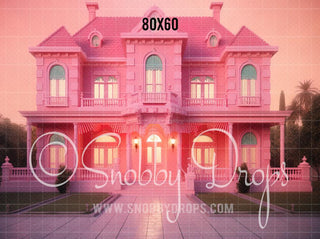 Pink Dreamhouse Mansion Fabric Backdrop-Fabric Photography Backdrop-Snobby Drops Fabric Backdrops for Photography, Exclusive Designs by Tara Mapes Photography, Enchanted Eye Creations by Tara Mapes, photography backgrounds, photography backdrops, fast shipping, US backdrops, cheap photography backdrops