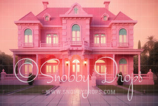 Pink Dreamhouse Mansion Fabric Backdrop-Fabric Photography Backdrop-Snobby Drops Fabric Backdrops for Photography, Exclusive Designs by Tara Mapes Photography, Enchanted Eye Creations by Tara Mapes, photography backgrounds, photography backdrops, fast shipping, US backdrops, cheap photography backdrops