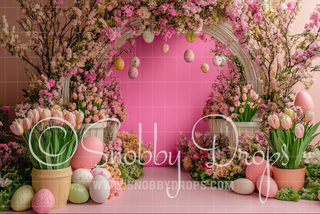 Pink Easter Tulips Backdrop FB096-Fabric Photography Backdrop-Snobby Drops Fabric Backdrops for Photography, Exclusive Designs by Tara Mapes Photography, Enchanted Eye Creations by Tara Mapes, photography backgrounds, photography backdrops, fast shipping, US backdrops, cheap photography backdrops