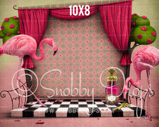 Pink Flamingo Wonderland Fabric Backdrop-Fabric Photography Backdrop-Snobby Drops Fabric Backdrops for Photography, Exclusive Designs by Tara Mapes Photography, Enchanted Eye Creations by Tara Mapes, photography backgrounds, photography backdrops, fast shipping, US backdrops, cheap photography backdrops