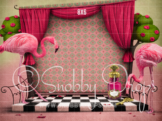 Pink Flamingo Wonderland Fabric Backdrop-Fabric Photography Backdrop-Snobby Drops Fabric Backdrops for Photography, Exclusive Designs by Tara Mapes Photography, Enchanted Eye Creations by Tara Mapes, photography backgrounds, photography backdrops, fast shipping, US backdrops, cheap photography backdrops