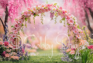 Pink Floral Easter Arch Backdrop FB098-Fabric Photography Backdrop-Snobby Drops Fabric Backdrops for Photography, Exclusive Designs by Tara Mapes Photography, Enchanted Eye Creations by Tara Mapes, photography backgrounds, photography backdrops, fast shipping, US backdrops, cheap photography backdrops