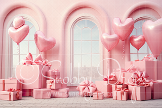 Pink Gifts and Bows Valentine Fabric Backdrop-Fabric Photography Backdrop-Snobby Drops Fabric Backdrops for Photography, Exclusive Designs by Tara Mapes Photography, Enchanted Eye Creations by Tara Mapes, photography backgrounds, photography backdrops, fast shipping, US backdrops, cheap photography backdrops