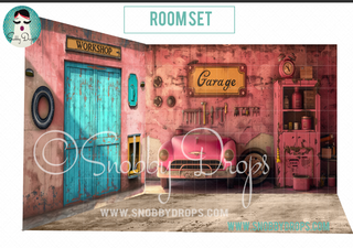 Pink Girl Garage 3 Piece Room Set-Photography Backdrop 3P Room Set-Snobby Drops Fabric Backdrops for Photography, Exclusive Designs by Tara Mapes Photography, Enchanted Eye Creations by Tara Mapes, photography backgrounds, photography backdrops, fast shipping, US backdrops, cheap photography backdrops