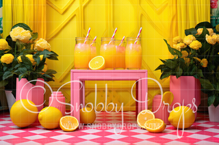 Pink Lemonade Drinks Stand Fabric Backdrop-Fabric Photography Backdrop-Snobby Drops Fabric Backdrops for Photography, Exclusive Designs by Tara Mapes Photography, Enchanted Eye Creations by Tara Mapes, photography backgrounds, photography backdrops, fast shipping, US backdrops, cheap photography backdrops